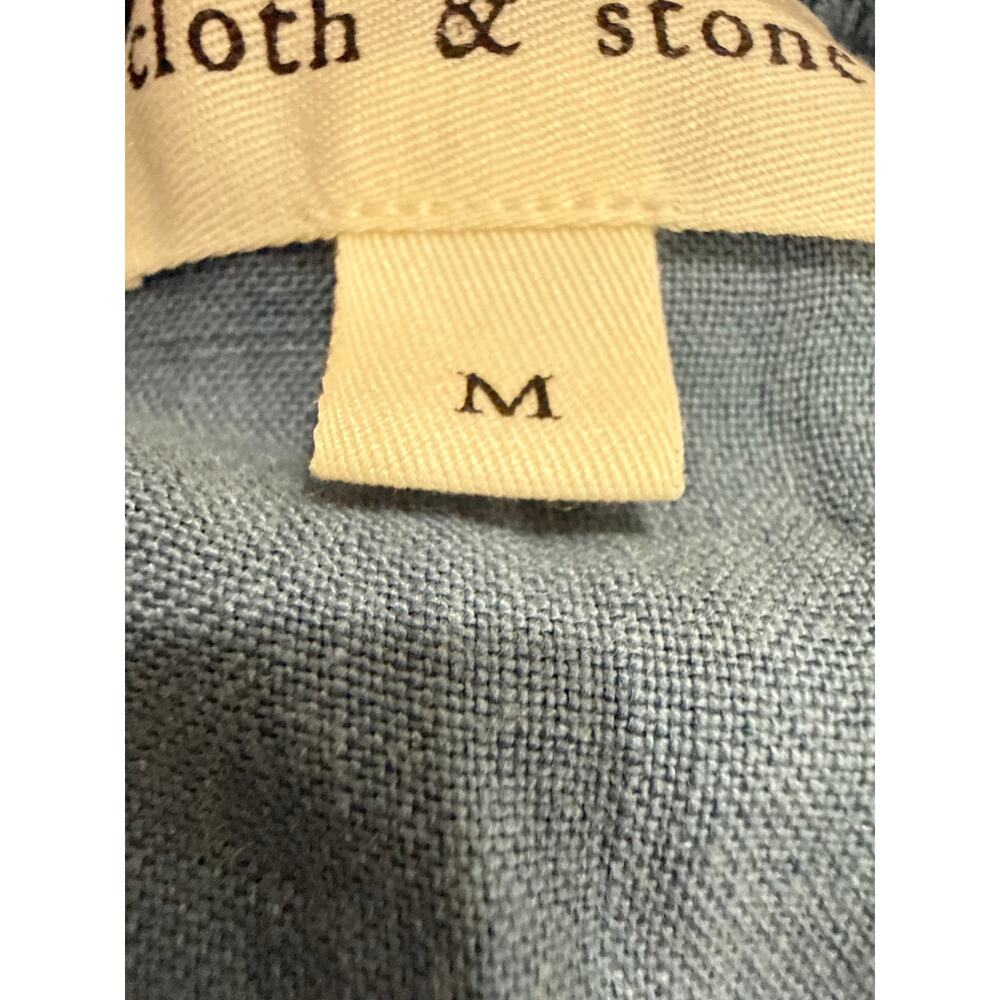 Cloth & Stone Linen Tie Front Dress M Blue Peasant Mini Pockets Anthro - Picture 7 of 8